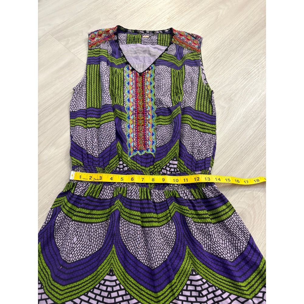 Custo Barcelona Mini Dress Women Purple Green Mosaic Print Beaded Smocked Size 1 - Picture 8 of 16